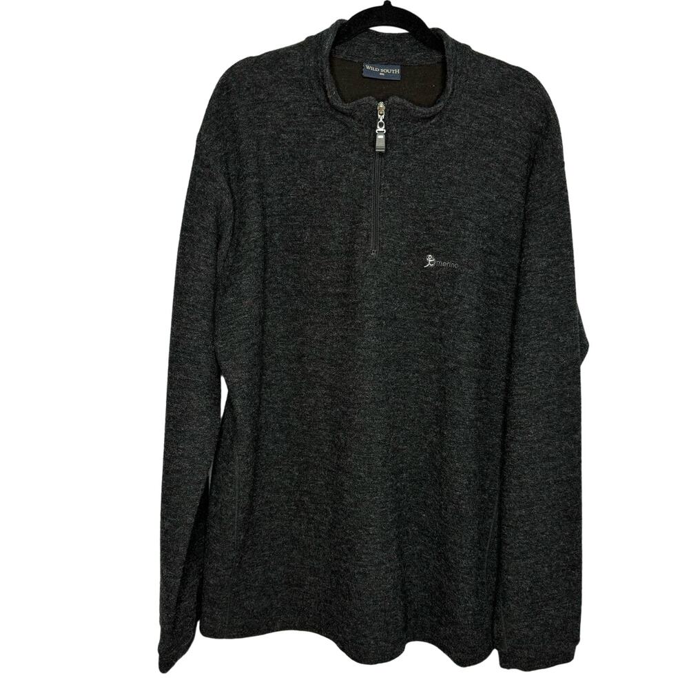 Wild South 1/4 Zip Knit Merino Wool Pullover Sweater Outdoor Men's 2XL Grey